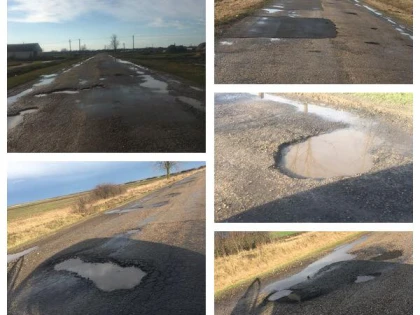 (FOTO) Imagini de coșmar, cu un drum județean plin de gropi