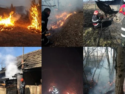 (FOTO) Weekend de foc pentru pompierii arădeni. 37 de incendii, dintre care 32 de vegetație uscată