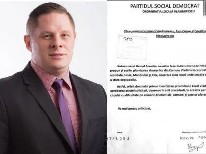 Francisc Kempf: ”Din cauza dezinteresului administraţiei locale liberale, cetăţenii îşi distrug maşinile pe drumurile din comună”