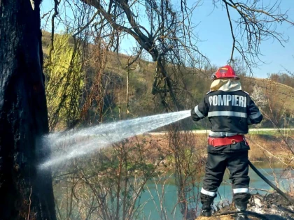 Incendiu pe zeci de hectare de pășune la Hălmăgel. 27 de pompieri s-au luptat toată noaptea cu flăcările