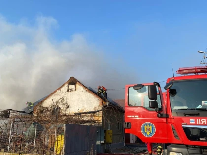 Incendiu violent în Micălaca. Mai multe clădiri sunt în pericol