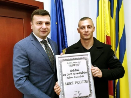 Jandarmul salvator a primit diploma „Arădeni cu care ne mândrim”