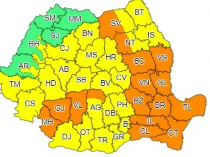 Noi alerte meteo: Cod galben de ploi puternice și vijelii pentru județul Arad