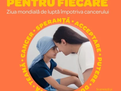 Palatul Administrativ iluminat în portocaliu cu ocazia  Zilei Mondiale a Luptei Împotriva Cancerului