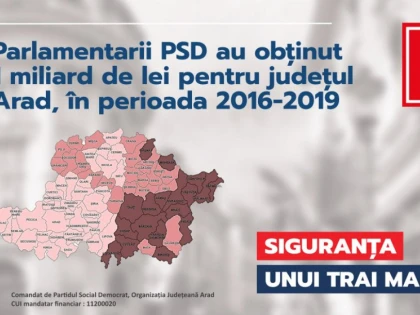 Parlamentarii PSD au obținut 1 miliard de lei pentru județul Arad, în perioada 2016-2019