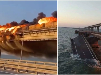Podul care face legătura între Crimeea și Rusia s-a prăbușit parțial, în urma unei explozii puternice