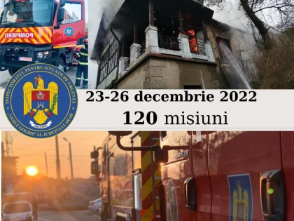 Pompierii au gestionat în perioada Sărbătorilor de Crăciun 120 de intervenții în situații de urgență