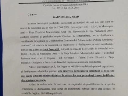 Primăria Arad a blocat defilarea pregătită de MAPN și MAI, cu prilejul Centenarului administrației românești în Arad