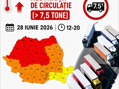 Restricții de circulație în județul Arad din cauza caniculei. Camioanele de peste 7,5 tone nu vor putea circula duminică