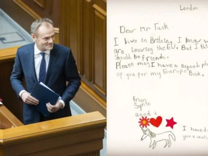 Scrisoarea virală scrisă de o fetiță din Londra lui Donald Tusk