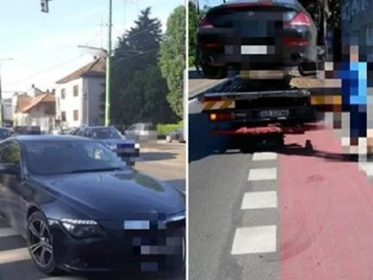 Scurtul ”zbor” al unui BMW parcat pe trecerea de pietoni până la Depozitul Primăriei Arad