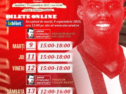 Se pot procura bilete la meciul de sâmbătă, dintre UTA și FC Argeș