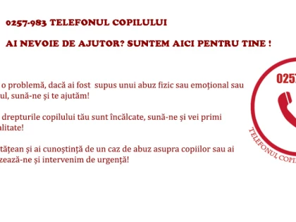 Telefonul Copilului - 983, mereu la dispoziția arădenilor aflați în nevoie!