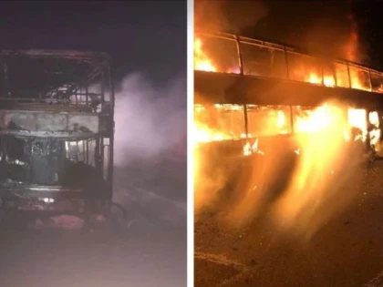 Un autocar cu 44 de pasageri a ars în întregime pe autostrada A1