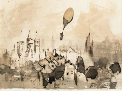 Un desen inedit realizat de Victor Hugo, intitulat ''Depart du Ballon'', vândut cu 37.500 de euro