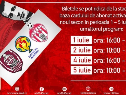 UTA oferă abonaţilor bilete gratuite la Supercupa României de la Arad, din 9 iulie!