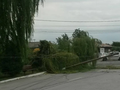 Vântul puternic produce pagube în tot județul. Un stâlp este căzut pe șosea în Sintea Mare