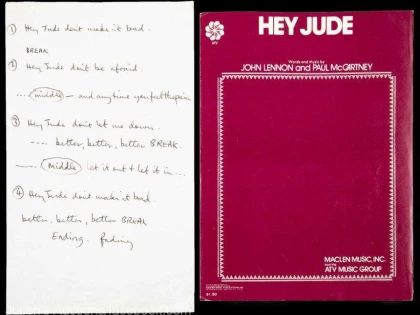 Versurile melodiei ”Hey Jude”, scrise de mână de Paul McCartney, vândute pentru 910.000 de dolari
