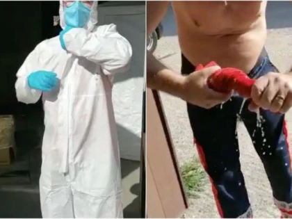 (VIDEO) Imagini cu un asistent de pe Ambulanță din Arad. Bărbatul stoarce apa din haine după o tură de numai 4 ore