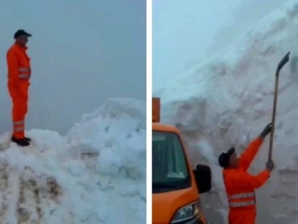 Zăpăda de 4 metri pe cea mai înaltă șosea din țară, în luna mai